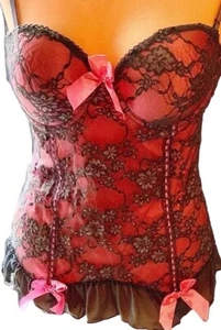 Vintage FREDRICKS OF HOLLYWOOD Corset Hot Pink And Grey Sz Large - Picture 1 of 1