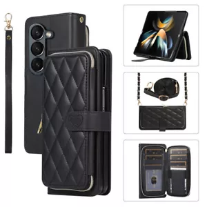 Funda tipo billetera bandolera con cordón para Samsung Galaxy Fold6 Fold5 Fold4 cubierta de cuero - Imagen 1 de 34