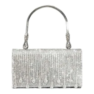 Silver Crystal Rhinestone Evening Bags Formal Bridal Clutch Purse Crossbody bag - Picture 1 of 8