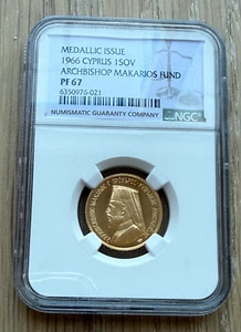 Cyprus 1966 Gold 1 Sovereign NGC PF67 Archbishop Makarios Fund Medallic Issue - Picture 1 of 2
