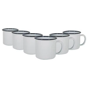 6x White Enamel Espresso Cups Metal Camping Coffee Hot Drinks Cups 130ml Navy - Picture 1 of 7