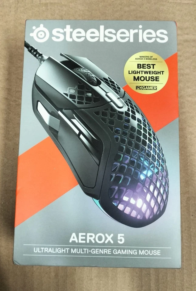 SteelSeries Aerox 5 Mouse ergonomic right-handed optical 9 buttons 62401 - Image 1 of 3
