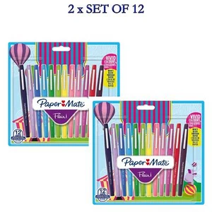 2 x Set of 12 Paper Mate Flair Pens Medium Point 0.7mm Felt Tip No-Bleed Carniva - Picture 1 of 5