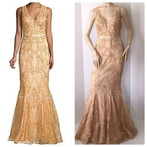 Vestido Embellecido Basix Black Label Sirena Champagne (Talla 4) - Precio de venta sugerido por el fabricante $850.00 - Imagen 1 de 12