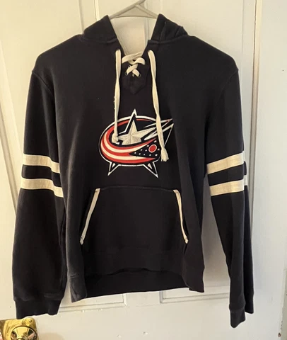Columbus Blue Jackets Women's Blue & Red Lace Up Collar Pullover Hoodie NHL M Cover