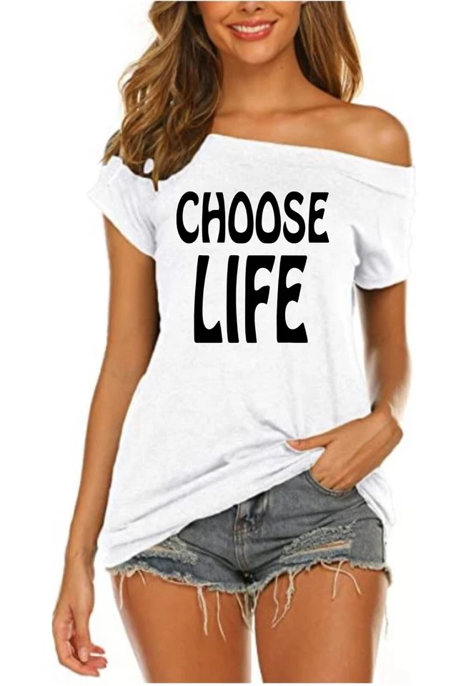 choose life white t  fancy dress party retro UK Made & Sizes XS TO 5X  - Image 1 of 4