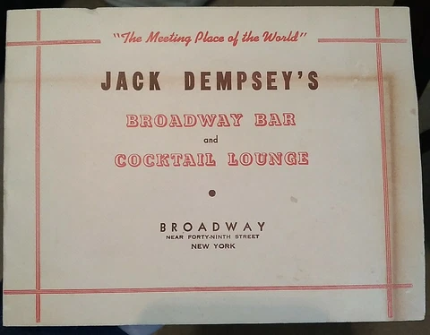 1940's Jack Dempsey Boxing NY City Restaurant, Photo Folder w Postcard inside Cover