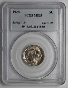 1920 Buffalo Nickel PCGS MS65 Serie 19 Münze 25 - Bild 1 von 5