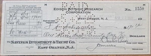 Autógrafo Charles Edison firmado 1929 cheque hijo de Thomas Edison investigación botánica - Imagen 1 de 1