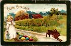 Easter Greetings, Girl Rabbit, Nest with Eggs c1919 Postcard