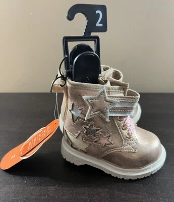 Botas de combate Wonder Nation bebê menina estrela rosa brilho criança tamanho 2 *3 meses* novas com etiquetas - Imagem 1 de 4