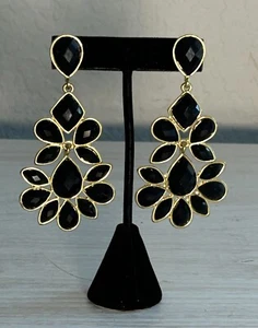 Amrita Singh Gold Plated Black Resin Stone Statement Earrings NWOT - Picture 1 of 1