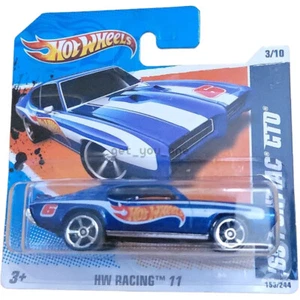 NEW 2011 Hot Wheels '69 PONTIAC GTO Blue Car HW Racing 11 3/10 SHORT CARD 1:64 - Picture 1 of 4