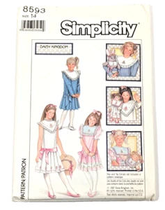Simplicity Sewing Pattern 8593 Size 14 Daisy Kingdom Girls' Dress & Collar 1988 - Picture 1 of 2