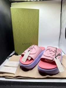 Sandalias Gucci Plataforma Deslizables Entrelazadas GG Goma Suave 41 Rosa Azúcar TS342414 - Imagen 1 de 12