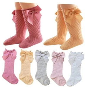 Baby Girl Knee-High Socks Toddlers Bow Stockings 0-12 Months Hollow-5 Pairs - Picture 1 of 8