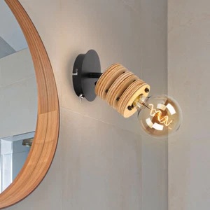Lampada Luce da Parete di Legno Spot Sala Pranzo MDF Braun E27 Orientabile - Foto 1 di 6