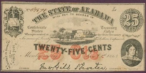 1863 CR-6 Estado de Alabama AL 25c No.67878 (L0576) - Imagen 1 de 2