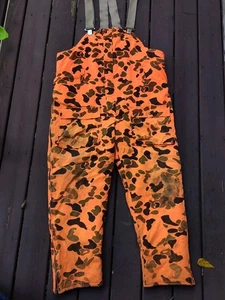 Vtg FIELD N’ FOREST Insulated Hunting Bib Overalls Men XL Blaze Orange Camo USA - Picture 1 of 10