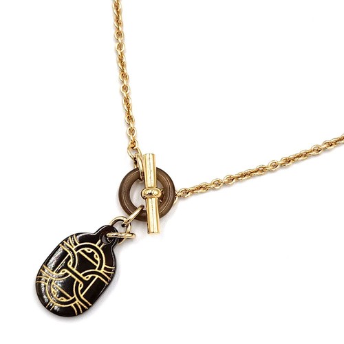 HERMÈS Collana Hermes Chaine D'Ankle marrone oro corno di bufalo metallo usata ab accessori