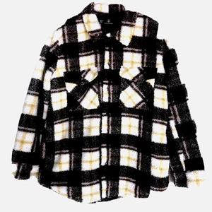 Women’s Plaid Sherpa Shacket L Grunge Gorpcore Academia Espresso Brown Lined New - Picture 1 of 8