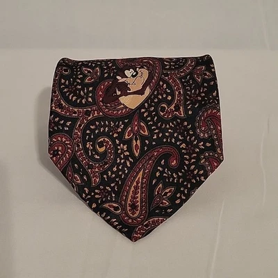 Vintage Looney Tunes Mania 100% silk paisley neck tie, 1994, Taz, Bugs Bunny - Image 1 of 4