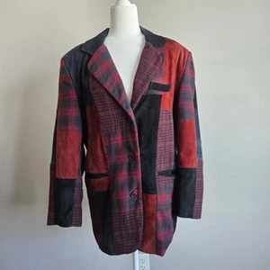 Vtg Brandon Thomas Suede Leather Patchwork Blazer Womens Sz 10 Red Black Jacket - Picture 1 of 13