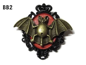Steampunk Brosche Anstecker Pin Gothic Bronze Rot Fledermaus Dracula Horror Halloween #BB02 - Bild 1 von 4