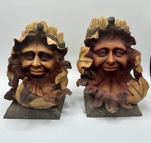 Oak Leaf Face Bookends Candle Holders Vintage Innovation Giftware 1998 Unique - Picture 1 of 14