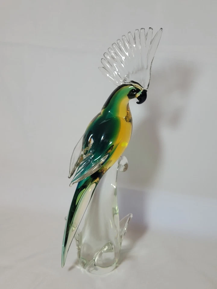 Vintage Murano Green & Gold Glass Parrott Sculpture 15" Tall - Image 1 of 4