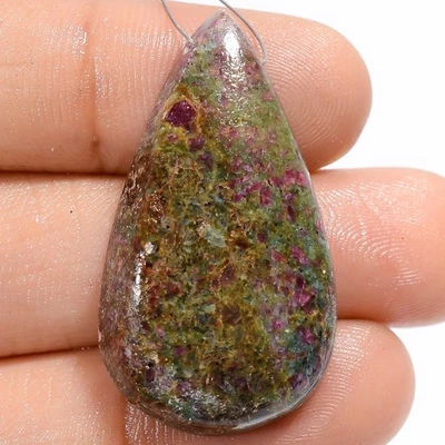 Natural Ruby Fuchsite Pear Cabochon Drilled Gemstone 43 Ct. 35X20X6 mm A-30596 - Image 1 of 2