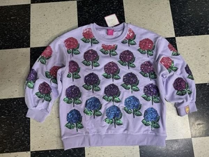 New Queen Of Sparkles Lavender Hydrangea Printed  Sweatshirt Sz Large - Picture 1 of 11