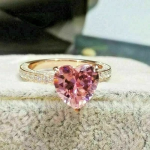 2.50Ct Heart Cut Pink Sapphire Solitaire Engagement Ring 14K Yellow Gold Finish - Picture 1 of 7