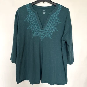 Pure Jill Top Damen Größe 3X grün bestickt Baumwolle Boho Chic Küste bequem Spaß - Bild 1 von 12