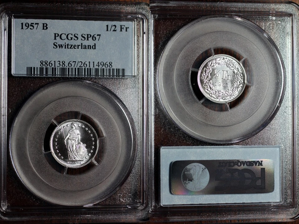 1957-B***SWITZERLAND 1/2 SILVER FRANC***PCGS SP67*** - Image 1 of 1