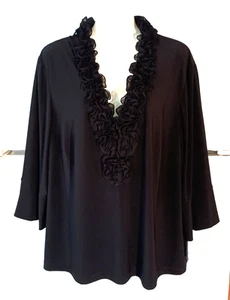 NEW WOMEN'S ADRIANNA PAPELL BLACK RUFFLED V-NECK LINED DRESSY TOP PLUS SIZE 3X - Picture 1 of 8
