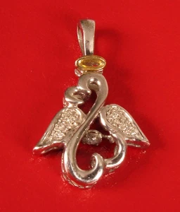 VINTAGE STERLINGSILBER ARTIKULIERT STRASS LIEBE VÖGEL HERZ 10K GOLD ANHÄNGER - Bild 1 von 2