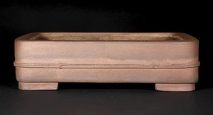 Antique Japanese Bonsai Pot SHUZAN 18.6"(47.2cm) Brown Unglazed Rectangle K419 - Picture 1 of 5