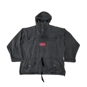 J.Peterman Norway Flag Pullover Denim Parka Jacket Vintage 90s Black XL Men - Picture 1 of 9