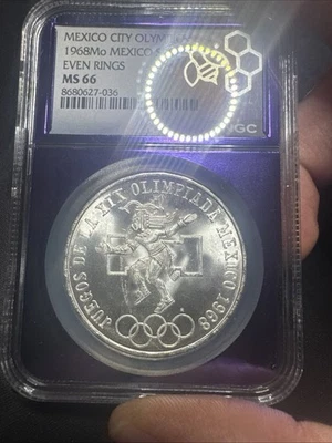 Mexico City Olympics 1968mo Mexico S25p Even Rings NGC MS 66 Purple Core - Image 1 of 4
