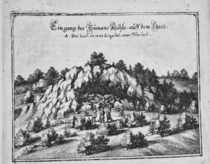 Baumannshöhle bei Rübeland Oberharz alter Merian Kupferstich Erstausgabe 1654 - Picture 1 of 1