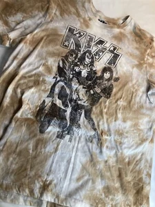 KISS Classic Hard Rock Band Vintage Style Cream Tie Dye T-Shirt Size XL - Picture 1 of 5