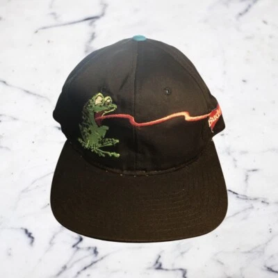 New Rare Vintage 1995 Budweiser Snapback Hat, Black/Green Frog/Red Tongue - Image 1 of 4