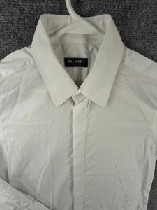 Balmain Homme Button Up Shirt Long Sleeve Cotton Designer Textured White Size 16 - Picture 1 of 20