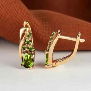 2Ct Oval Lab Created Peridot Hoop Pretty Women's Earrings 14K Rose Gold Plated - Picture 1 of 6
