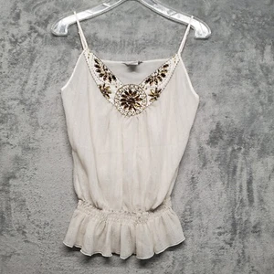 Guess Jeans Womens Small Silk Tank Camisole Beaded Gold Thread Lined Y2K Vintage - Picture 1 of 12