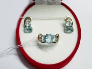 Vintage Russian Set Earrings Ring Sterling Silver 925 Gold 9K , Women's Jewelry - Picture 1 of 4