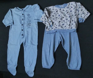 Baby Strampler Gr. 86-92 + Baby Schlafanzug Gr. 92 - blau gemustert - Bild 1 von 3