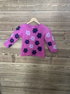 Hatley Girls Size 5 Cute Fuzzy Pink Flowers Sweater Adorable Style! - Picture 1 of 3