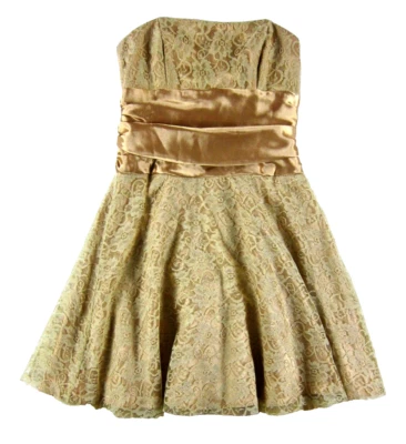 Винтажный 90-х годов Y2K MASQUERADE золото атлас блестящий кружева платье без бретелек выпускное платье 9/10 - Изображение 1 из 4